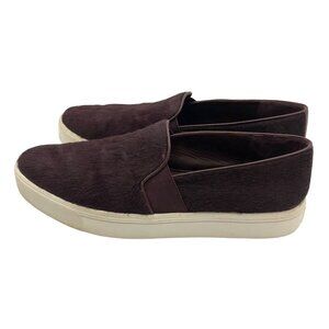 Vince Calf‎ Hair Loafers Sneakers Womens Size 8 EU 38 Burgundy Wine Slip On